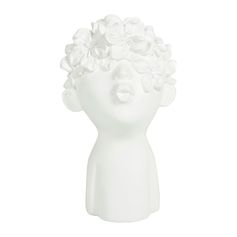 Statue buste fleuri résine blanche H 21cm