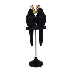 Statuette couple de perroquets résine noirs et dorés H 36cm