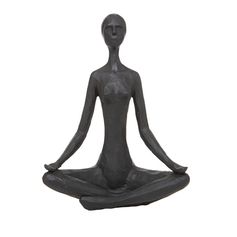 Statuette femme position yoga polyrésine noire H 18cm