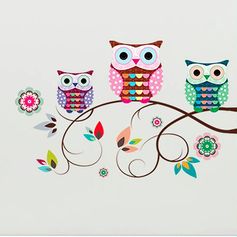 Sticker mural déco chouettes 70x50cm