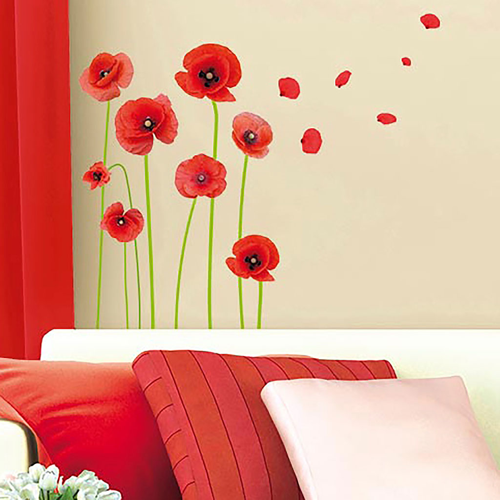 Stickers Muraux Coquelicots Rouges Autocollant Murale Fleur la