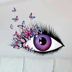 Sticker mural déco œil et papillons 50x70cm