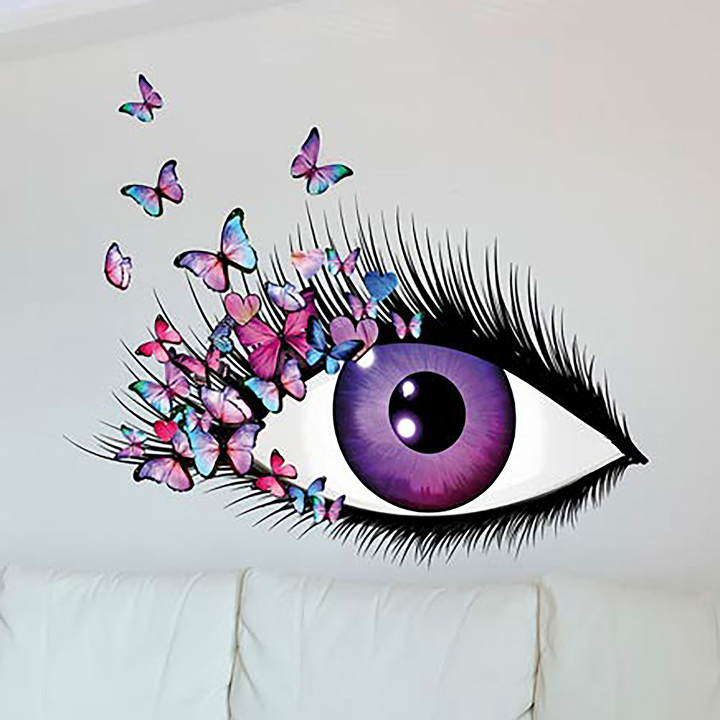 Yeux roses cils papillons créatifs décoratifs Stickers muraux salon chambre  fond mur Simple amovible Stickers muraux