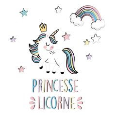 Sticker mural déco princesse licorne 70x20cm