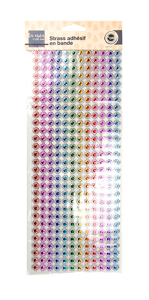 Strass adhésif en bande multicolore D 8mm
