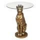 Table à café pied statue Léopard et plateau verre D 40x52cm