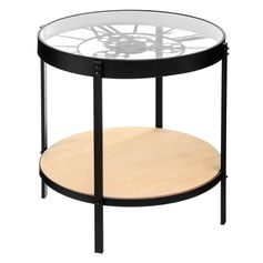 Table à café ronde horloge et étagère D 50.5xH 49cm