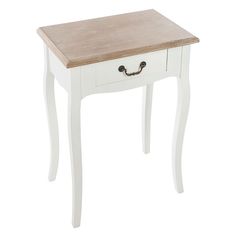 Table de chevet charme 1 tiroir blanche plateau bois 47x30x65cm - ATMOSPHERA