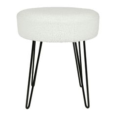 Tabouret en velours blanc et métal noir 35x41x35cm