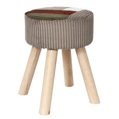 Tabouret patchwork SCOTT velours côtelé 65x55x36cm