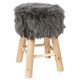 Tabouret style scandinave pieds en bois assise fausse fourrure grise D 30x42cm