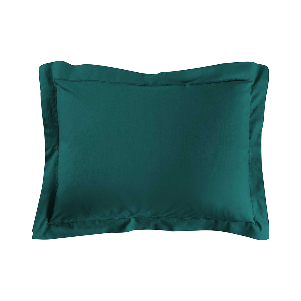 Taie d'oreiller à volant coton 57 fils bleu canard 50x70cm