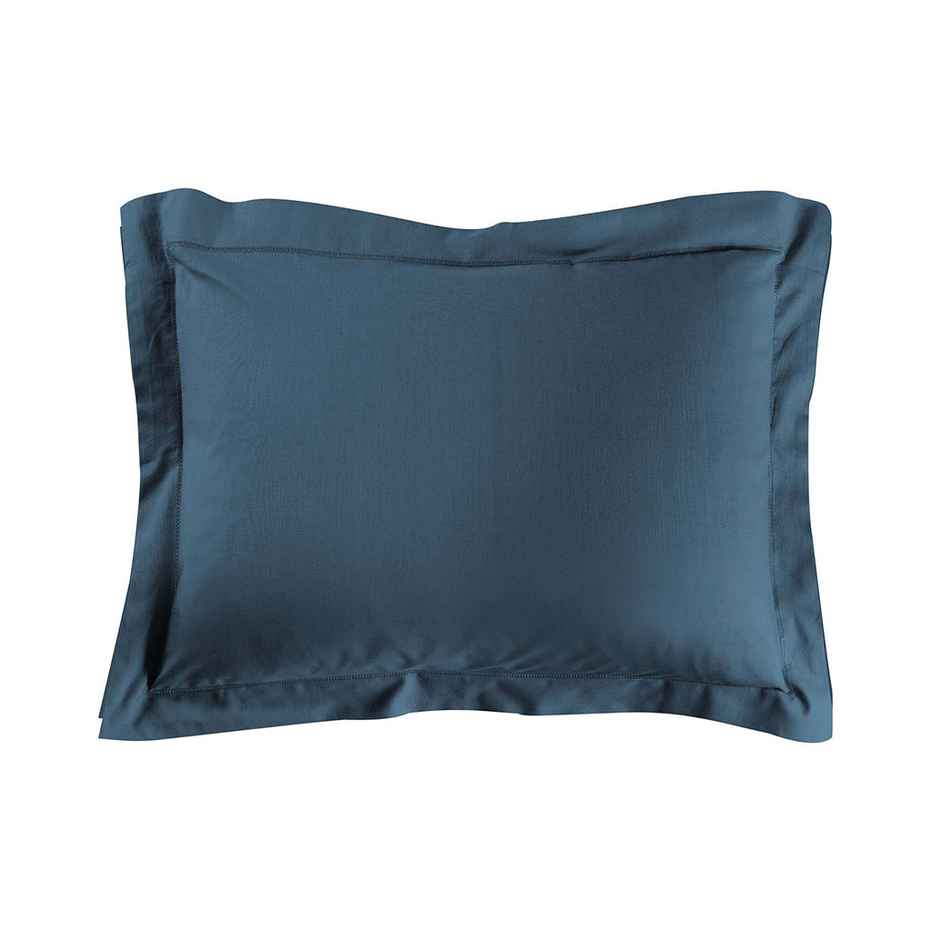 Taie d'oreiller à volant coton 57 fils bleu indigo 50x70cm