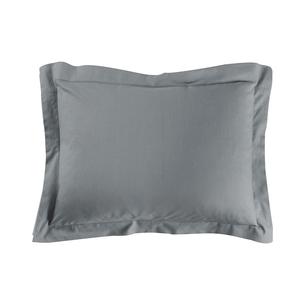 Taie d'oreiller à volant coton 57 fils gris perle 50x70cm