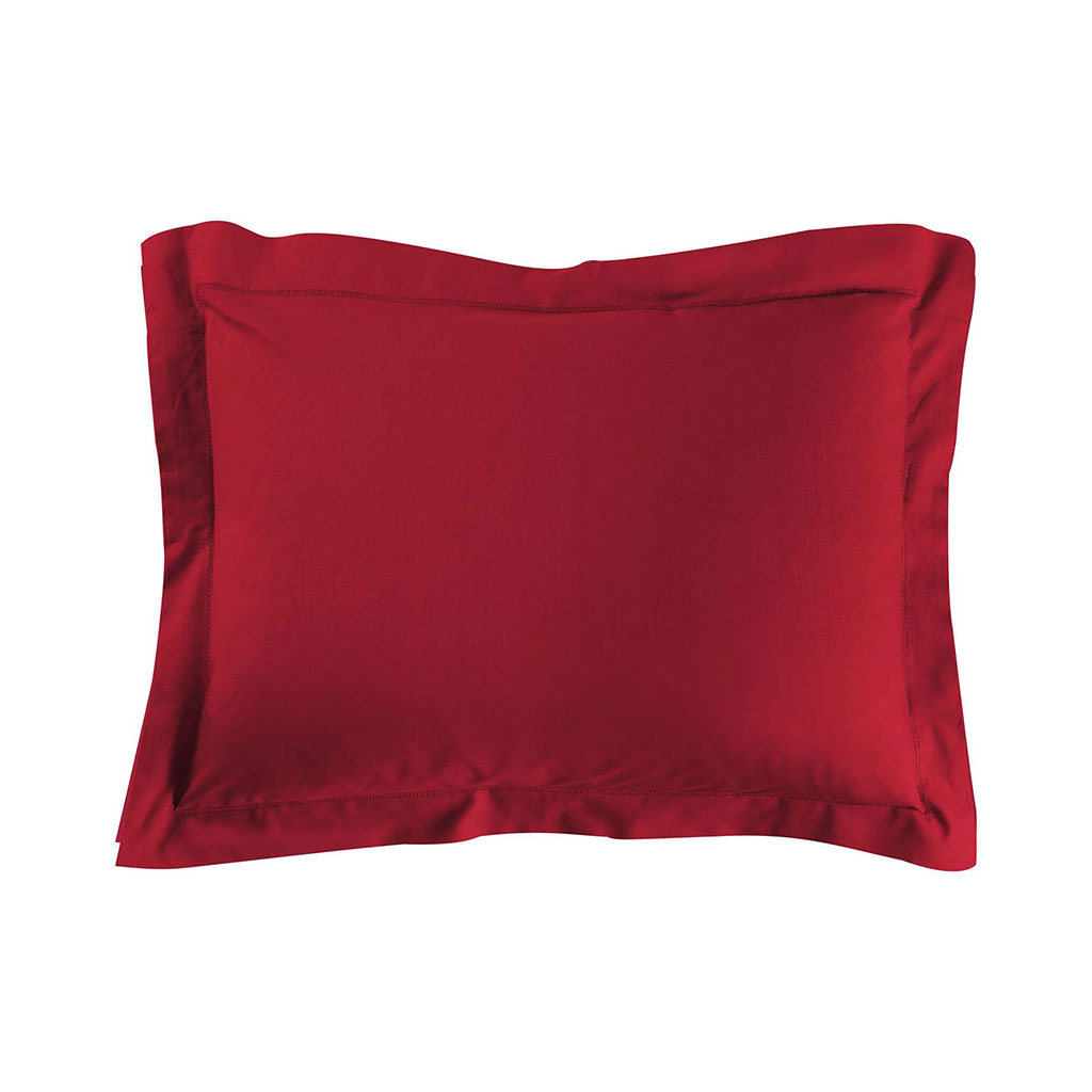 Taie d'oreiller à volant coton 57 fils rouge 50x70cm