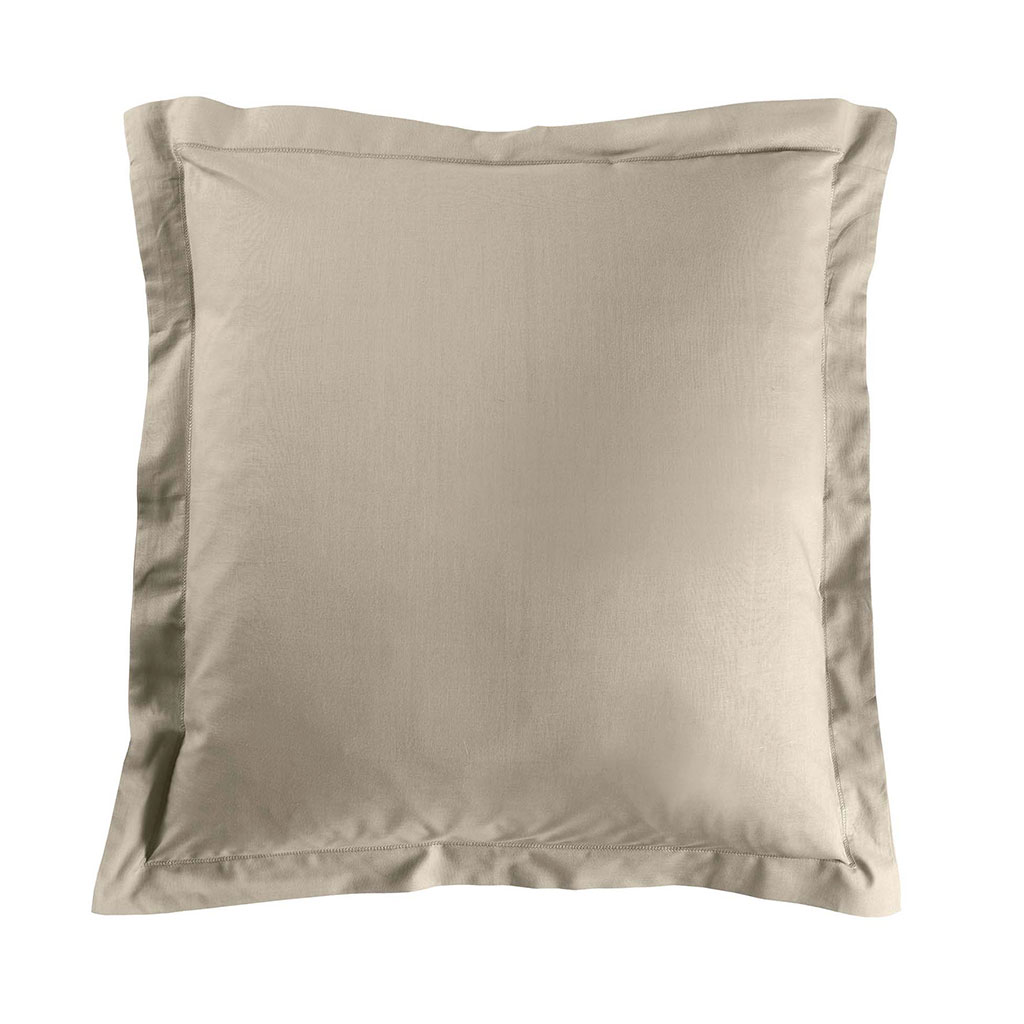 Taie d'oreiller carrée à volant coton 57 fils beige 63x63cm