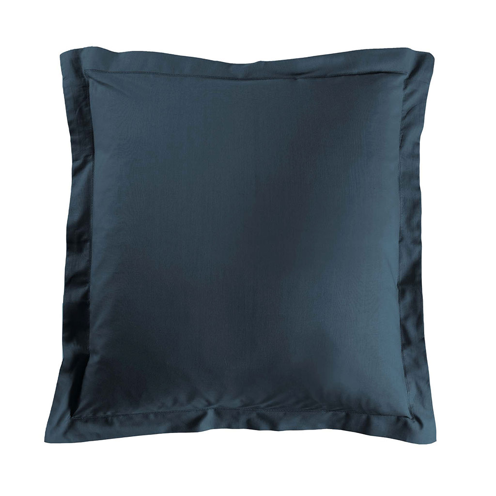 Taie d'oreiller carrée à volant coton 57 fils bleu indigo 63x63cm