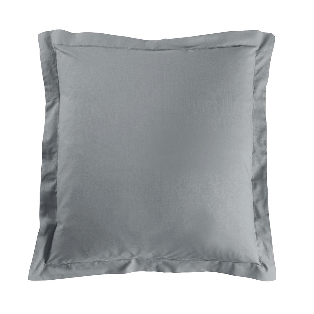 Taie d'oreiller carrée à volant coton 57 fils gris perle 63x63cm