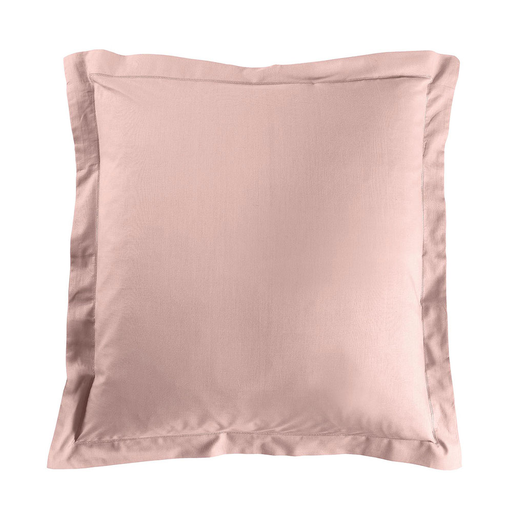 Taie d'oreiller carrée à volant coton 57 fils rose 63x63cm