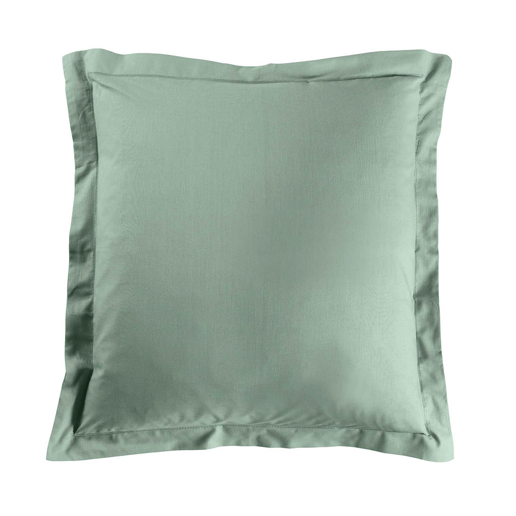 Taie d'oreiller carrée à volant coton 57 fils vert clair 63x63cm