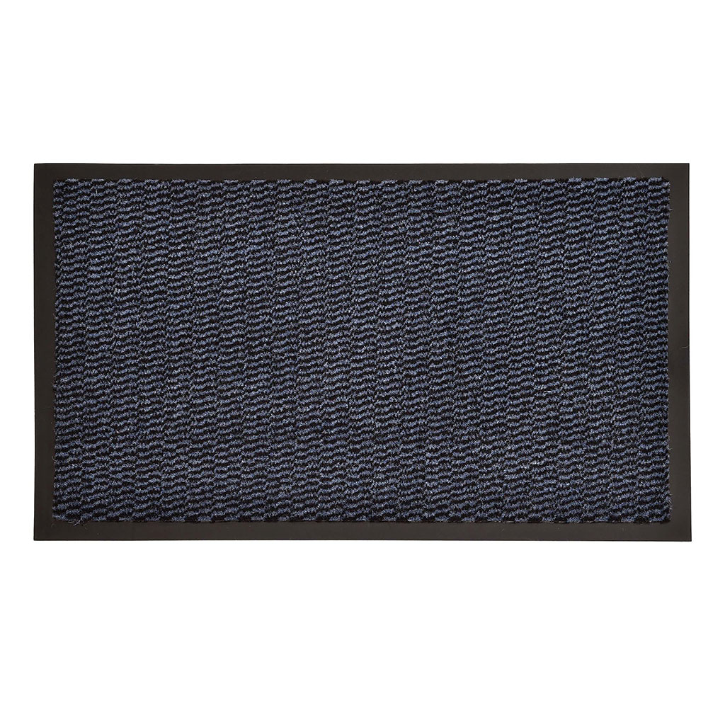 Tapis d'entrée PVC bleu foncé contour noir 80x120cm - Centrakor