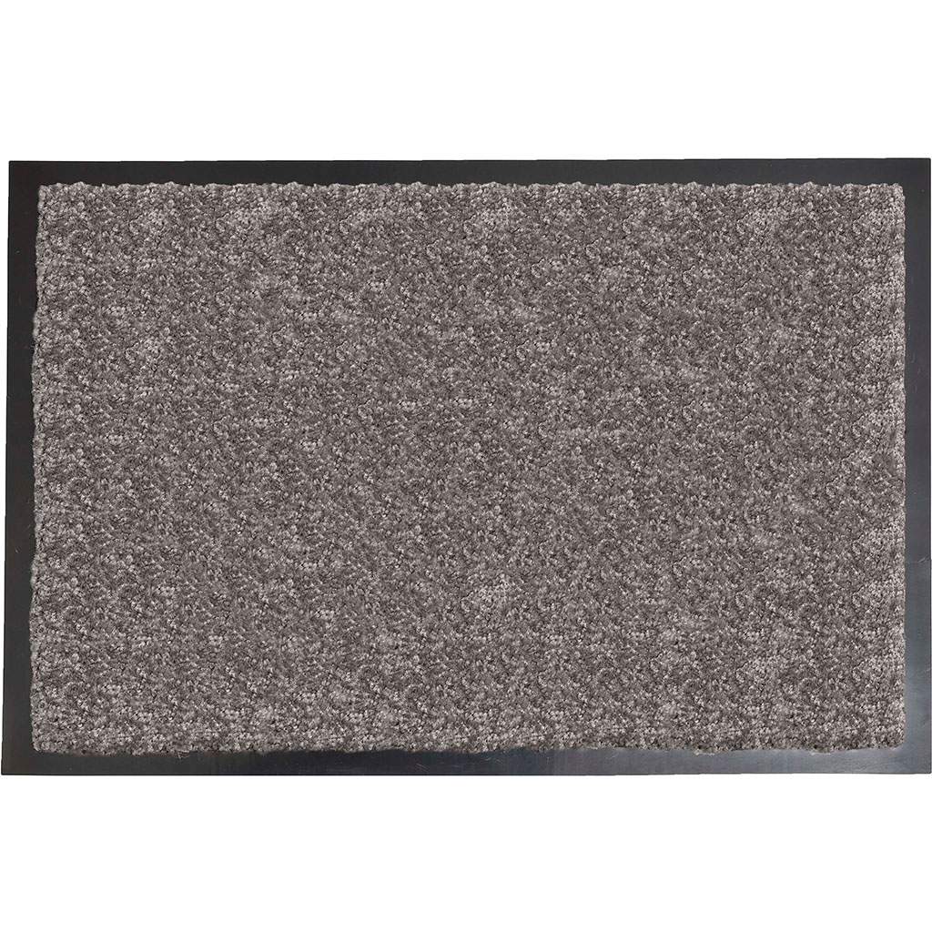 Tapis d'entrée taupe bordures en caoutchouc noires 60x80cm