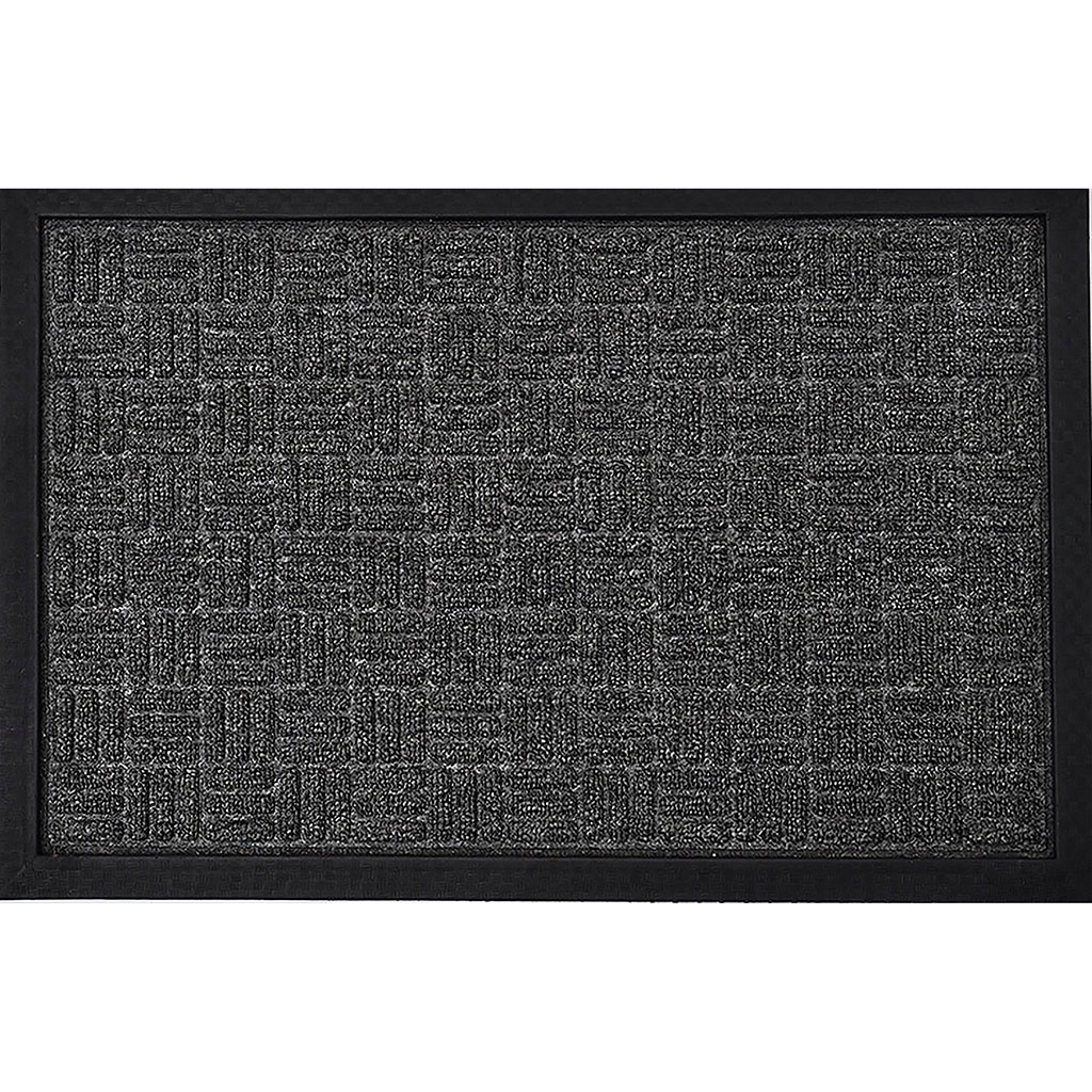 Tapis d'entrée YVAN à motifs carrés gris rebord en caoutchouc 40x60cm ...