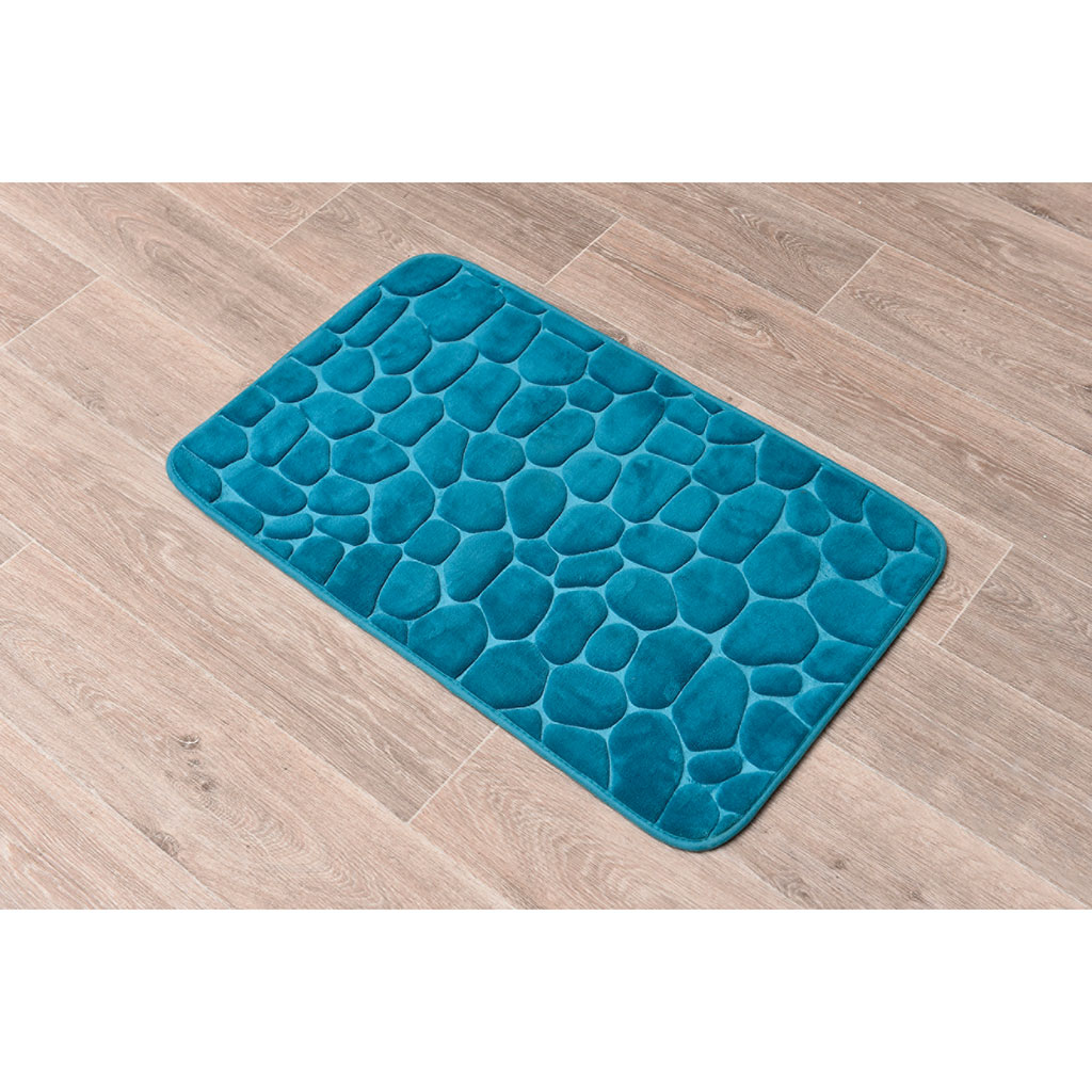 Tapis de bain galets mémoire de forme bleu canard 50x80cm Centrakor