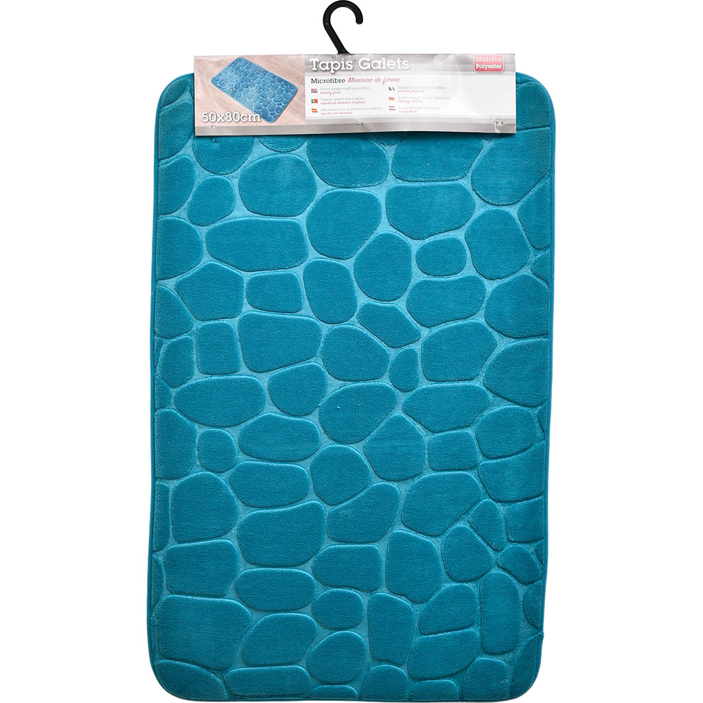 Tapis de bain galets mémoire de forme bleu canard 50x80cm