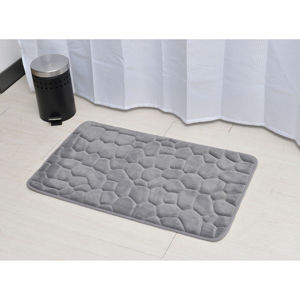 Tapis de bain galets mémoire de forme gris clair 50x80cm