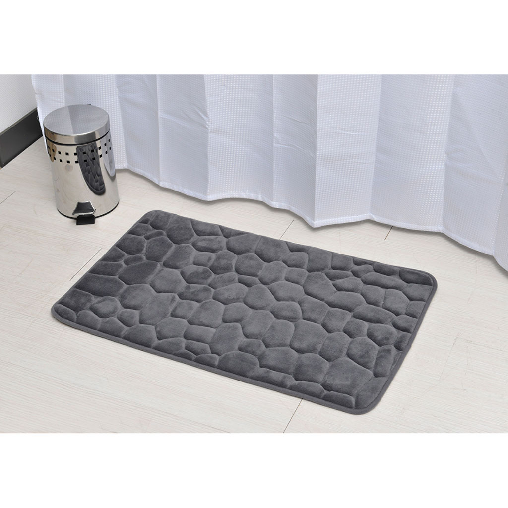 Tapis de bain galets mémoire de forme gris foncé 50x80cm