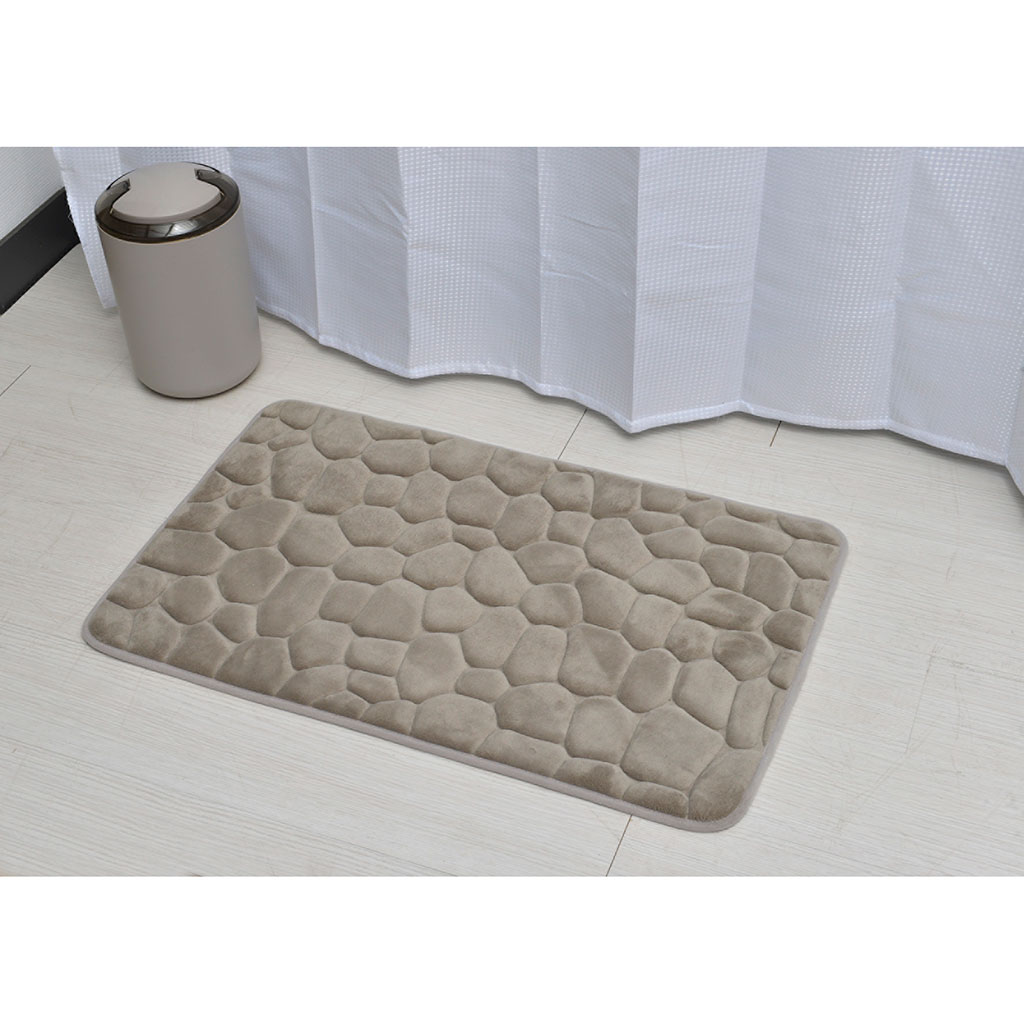 Tapis de bain galets mémoire de forme taupe 50x80cm