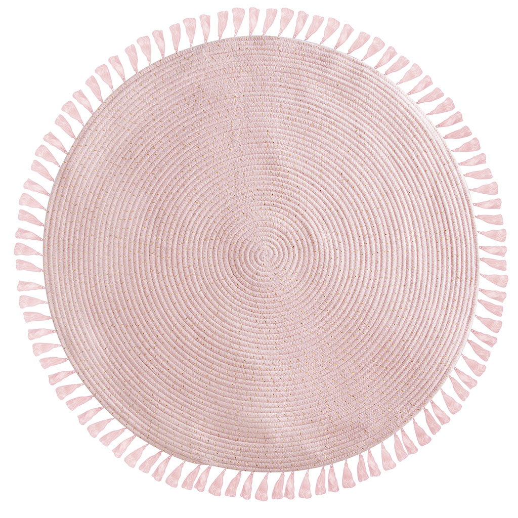 Tapis rond à franges lurex doré rose D 90cm