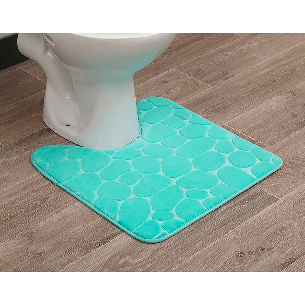 Tapis WC mémoire de forme galets bleu turquoise 50x50cm Centrakor