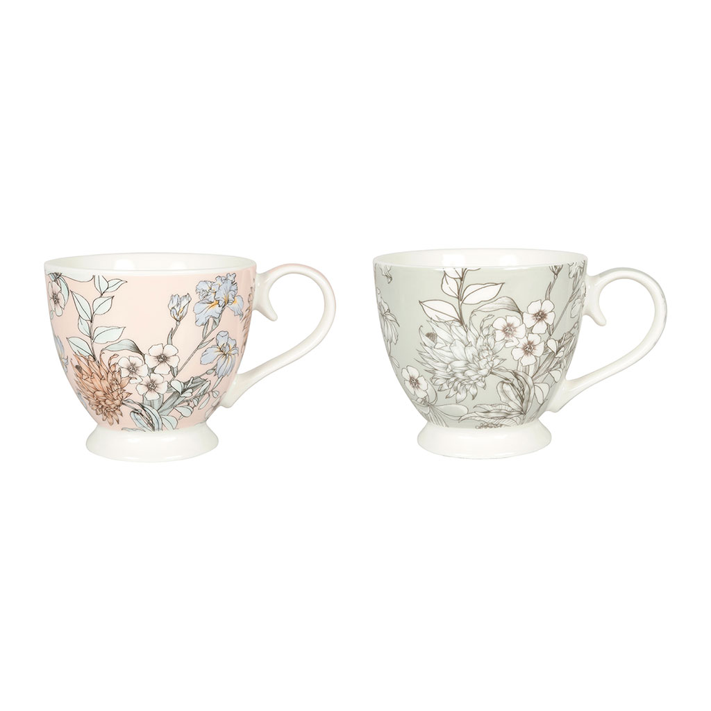 Tasse à thé porcelaine motifs fleuris 14.5x9.5x10.5cm - Centrakor