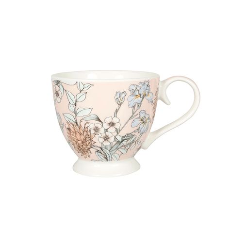 Tasse à thé porcelaine motifs fleuris 14.5x9.5x10.5cm - Centrakor