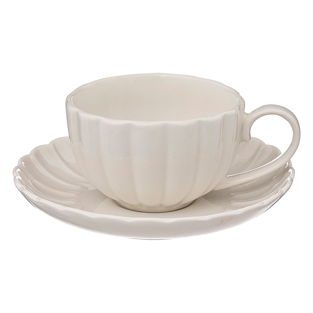Tasse et sous tasse ROMY porcelaine blanc 22cl