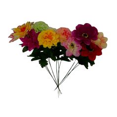 Tige de pavots chrysanthèmes et dahlias tergal H 60cm