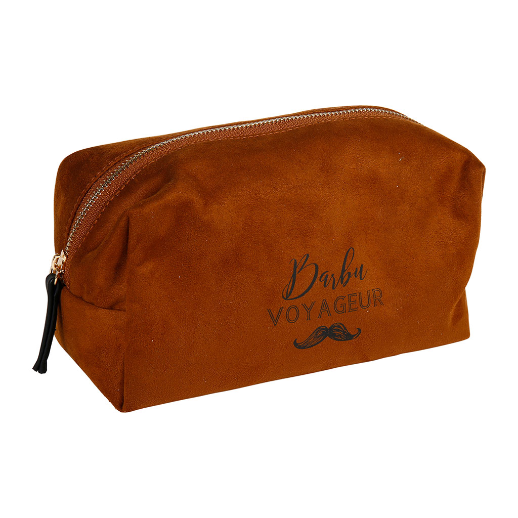 Trousse de toilette homme barbu voyageur marron 26x12x12cm Centrakor