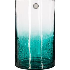 Vase cylindrique verre craquelé bleu H 20cm