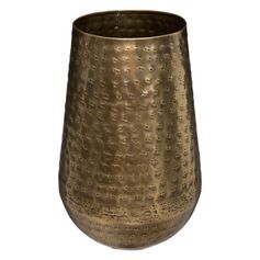 Vase cylindrique OASIS métal martelé doré H 26.5cm