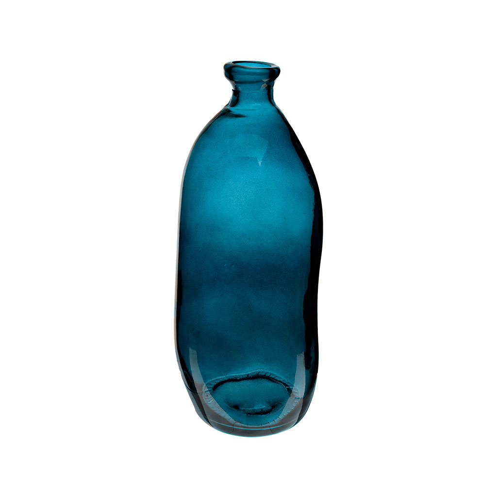 Vase dame jeanne verre forme bouteille bleue H 51cm Centrakor