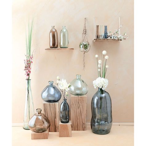 Usiole - Vase Bouteille en Verre Recyclé – 15 x 50 cm – Jaune - Habitat
