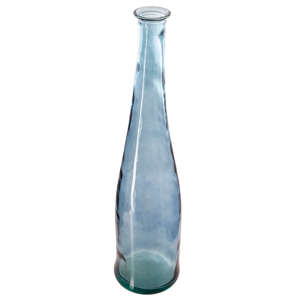Vase décoratif long verre recyclé bleu D 18x80cm Centrakor