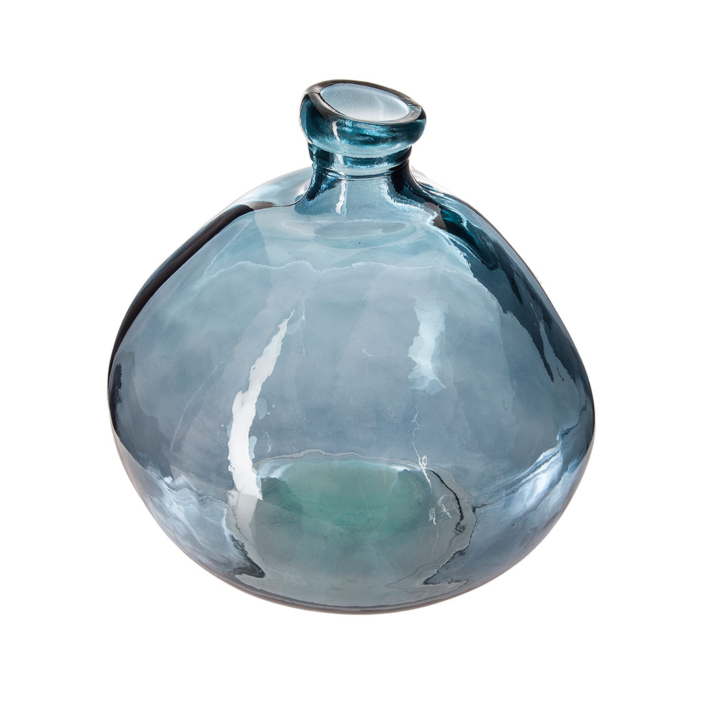 Grand Vase à Poser Au Sol Centrakor Vase décoratif rond verre recyclé bleu D 33x33cm - Centrakor