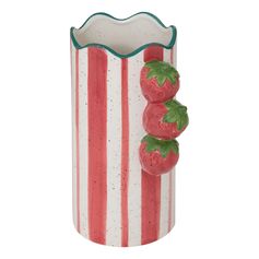 Vase fruits rayé rouge et blanc céramique 11x23.5cm