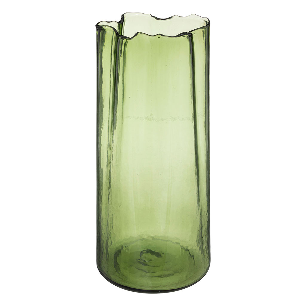 Vase haut irrégulier en verre vert H 32cm Centrakor