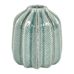 Vase strié forme cactus céramique vert 15x12cm