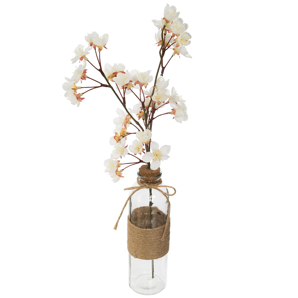 Grand Vase à Poser Au Sol Centrakor Vase transparent verre et branche de cerisier artificielle H 46cm -  Centrakor