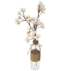 Vase transparent verre et branche de cerisier artificielle H 46cm